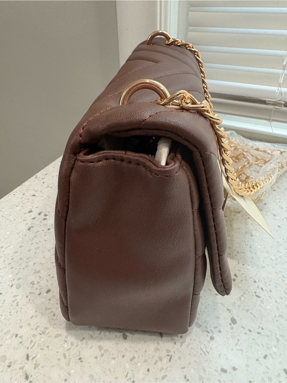 NWT Valentino Orlandi Chocolate Brown Quilted Shoulder Bag with Gold Chain Strap - Picture 8 of 16